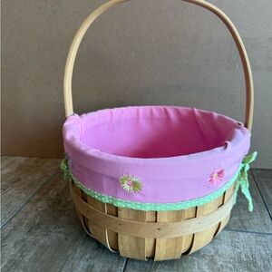 Pink and Green Flower Embroidered Lined Easter Basket
